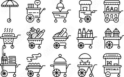 Food Cart Collection Silhouette Icon Set Street Food Cart Typography Silhouette Icon Pack