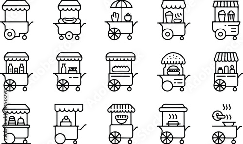 Food Cart Collection Silhouette Icon Set Street Food Cart Typography Silhouette Icon Pack