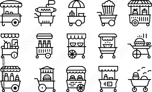 Food Cart Collection Silhouette Icon Set Street Food Cart Typography Silhouette Icon Pack