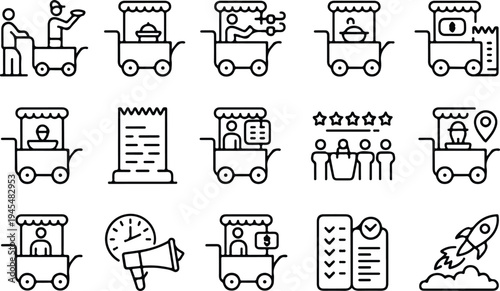 Food Cart Collection Silhouette Icon Set Street Food Cart Typography Silhouette Icon Pack