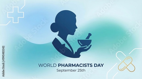 World Pharmacists Day modern minimalist poster design with healthcare professional holding medicine vector illustration for social media banner