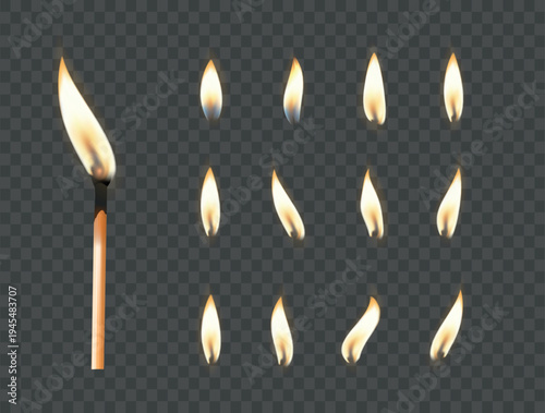 Matchbox, empty package for match sticks in top and perspective view. Realistic mockup of 3d blank box. Stages of burning the match. Symbol of ignition burning. Vector