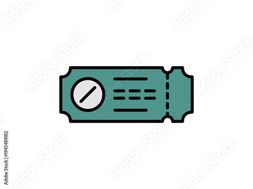 A minimalist vector graphic of a movie ticket icon with a green color scheme and simple design