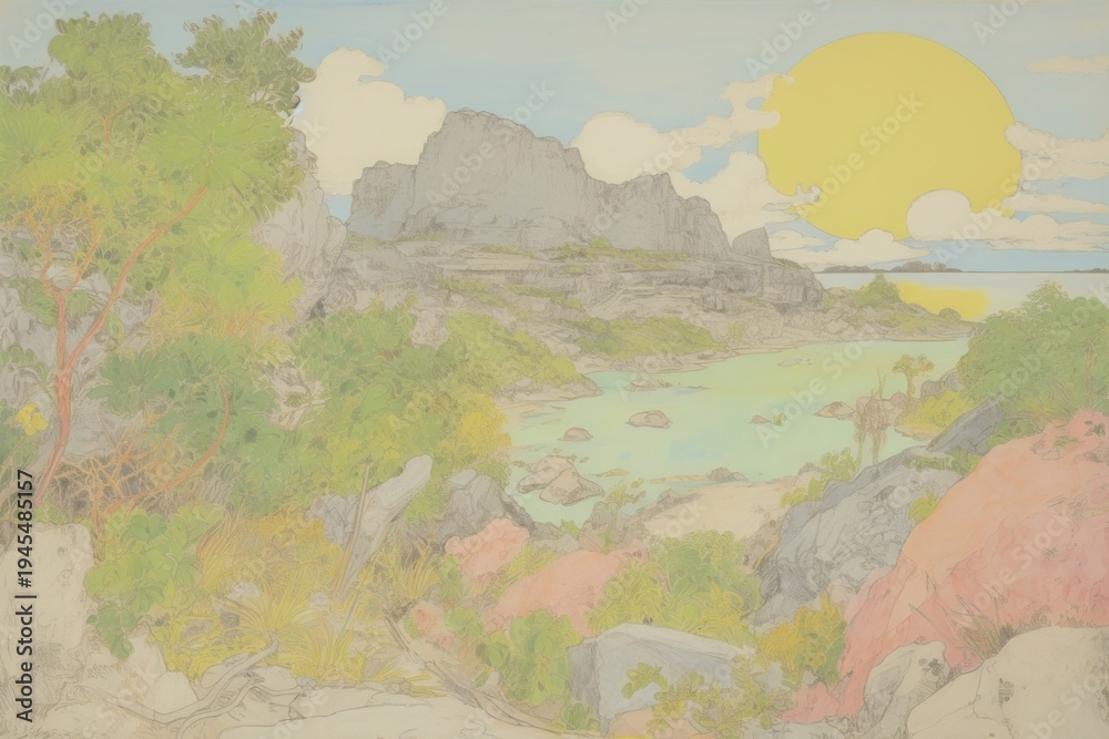 Naklejka premium Island painting art architecture.