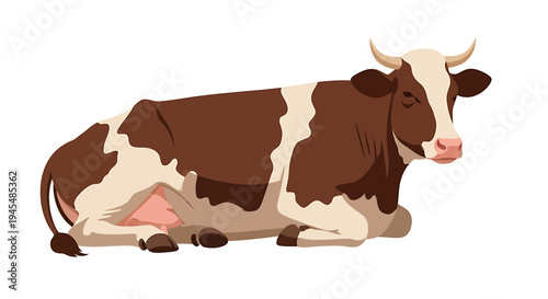 Playful Brown and White Cow Illustration for Farm Scene. Vector Illustrations. EPS Editable