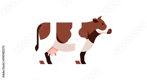 Playful cartoon cow illustration on white background. Vector Illustrations. EPS Editable
