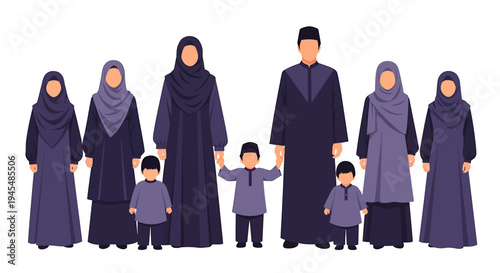 Group of Diverse People Wearing Modest Traditional Attire. Vector Illustrations. EPS Editable