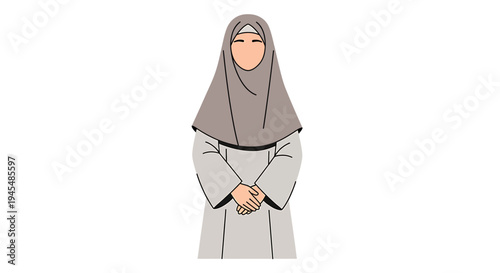 Illustrated Woman in Hijab Portrait for Culture. Vector Illustrations. EPS Editable
