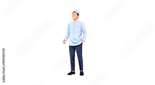 Man in Light Blue Shirt Standing on White Background. Vector Illustrations. EPS Editable