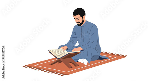 Man Sitting on Carpet Playing Traditional Indian Sitar Instrument. Vector Illustrations. EPS Editable