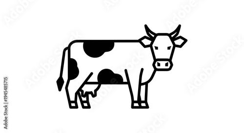 Minimal Black and White Cow Line Art in Farm Setting. Vector Illustrations. EPS Editable