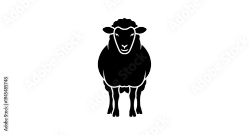 Minimal Black Sheep Silhouette Standing Forward. Vector Illustrations. EPS Editable