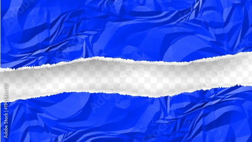 Blue Torn Paper Background with Transparent Center Strip, Realistic Ripped Paper Texture Frame with Rough Edges for Banner, Poster, Social Media Template and Creative Design