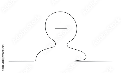 Line art human figure silhouette with cross hair symbol