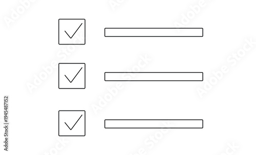 Simple checklist icon set with three checked boxes and horizontal lines for tasks or todo lists