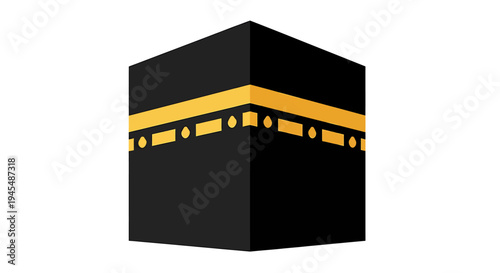 Sacred Kaaba Black Cube with Golden Band. Vector Illustrations. EPS Editable