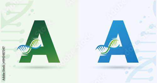 Letter A DNA Helix Medical Biotech Monogram Logo For Science Healthcare Brand Identity Design Template

