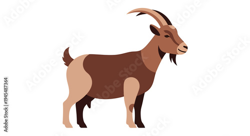 Playful Cartoon Goat Illustration Standing Calmly on White Background. Vector Illustrations. EPS Editable