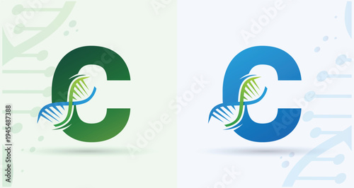 Letter C DNA Helix Medical Biotech Monogram Logo For Science Healthcare Brand Identity Design Template


