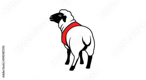 Playful White Dog Wearing Red Harness Back View. Vector Illustrations. EPS Editable