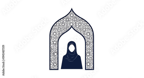 Religious Arch Portrait of Veiled Woman in Silhouette. Vector Illustrations. EPS Editable
