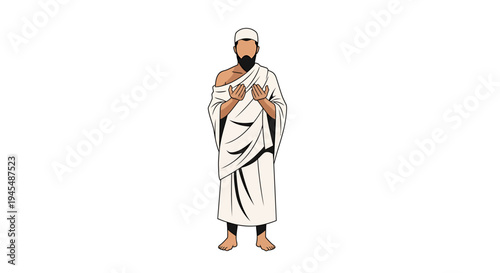 Religious Figure in White Robe Stands Quietly. Vector Illustrations. EPS Editable