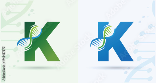 Letter K DNA Helix Medical Biotech Monogram Logo For Science Healthcare Brand Identity Design Template


