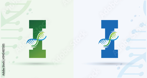 Letter I DNA Helix Medical Biotech Monogram Logo For Science Healthcare Brand Identity Design Template


