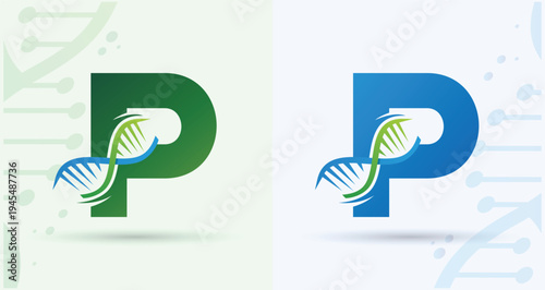 Letter P DNA Helix Medical Biotech Monogram Logo For Science Healthcare Brand Identity Design Template

