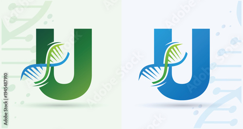 Letter U DNA Helix Medical Biotech Monogram Logo For Science Healthcare Brand Identity Design Template

