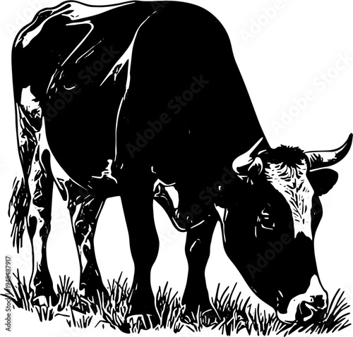 Cow silhouette isolated on white, farm animal  for sticker, decal, tattoo, printing, t shirt design