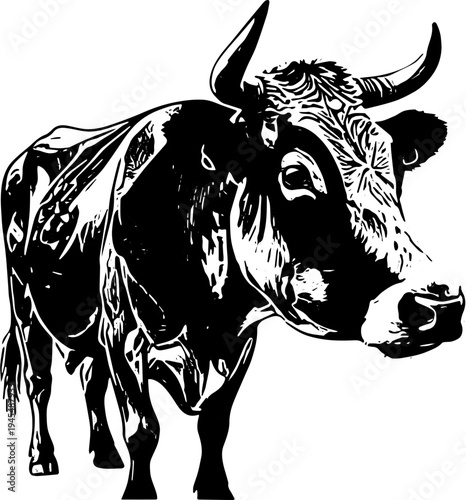 Cow silhouette isolated on white, farm animal  for sticker, decal, tattoo, printing, t shirt design