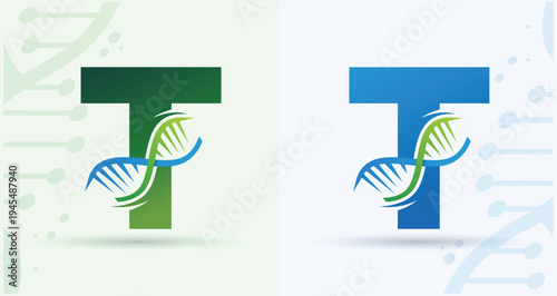 Letter T DNA Helix Medical Biotech Monogram Logo For Science Healthcare Brand Identity Design Template

