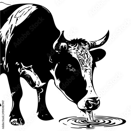 Cow silhouette isolated on white, farm animal  for sticker, decal, tattoo, printing, t shirt design