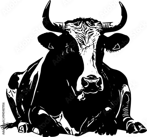 Cow silhouette isolated on white, farm animal  for sticker, decal, tattoo, printing, t shirt design