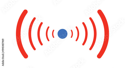 Simple vector graphic illustration representing a strong wireless signal or broadcast radiating from a central blue point