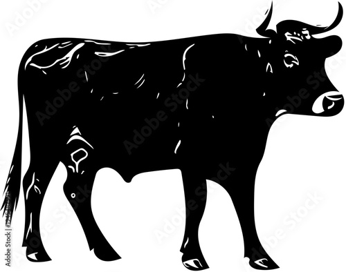 Cow silhouette isolated on white, farm animal  for sticker, decal, tattoo, printing, t shirt design