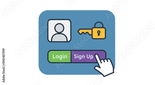 Digital security interface with login and signup options featuring a key and profile icon