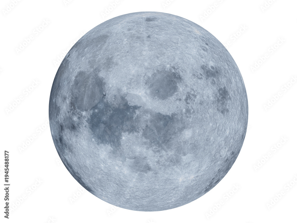Obraz premium Sci-fi planet moon isolated, blue planet, full moon, futuristic space exploration element. Design for PNG, blue Moon, lunar surface, blue planet and night landscapes.