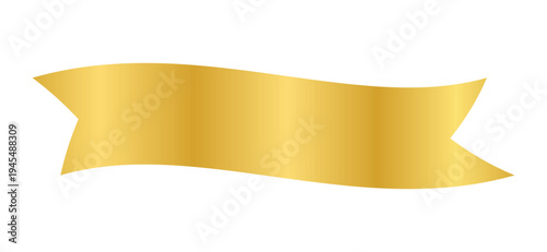 Golden ribbon banner shape. Luxury curved label design. Metallic gold wave ribbon. Elegant decorative banner element