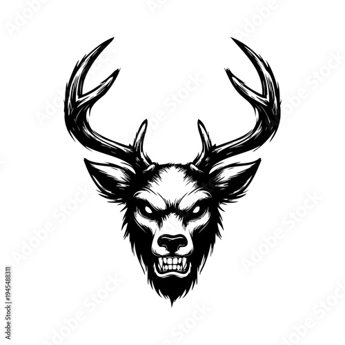 Dibujo sencillo con líneas de la cabeza de un ciervo enojado 