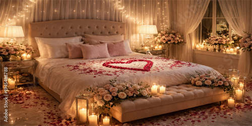 Modern luxury hotel suite interior featuring a comfortable bed with soft pillows, elegant furniture, and decorative lighting for a high-end apartment design