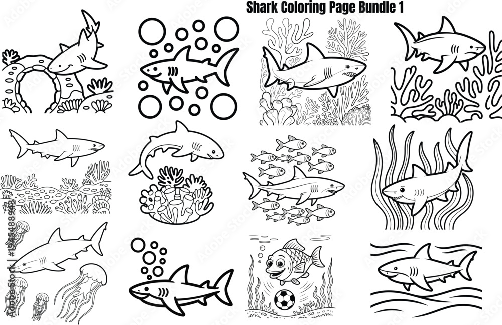 Fototapeta premium Shark for coloring pages fish sea creatures ocean