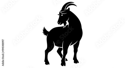Silhouette Black Goat Standing Boldly With Grace and Strength. Vector Illustrations. EPS Editable