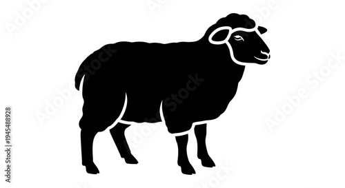 Silhouette Black Sheep Standing Calmly In Field. Vector Illustrations. EPS Editable