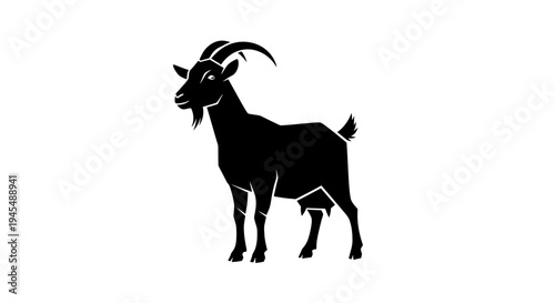 Silhouette Goat Standing Bold Against White Background. Vector Illustrations. EPS Editable