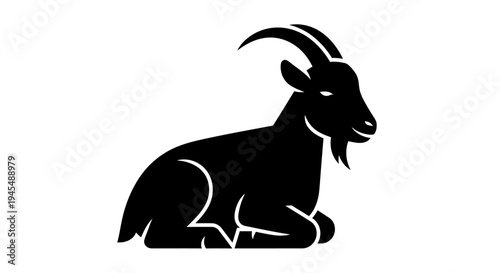 Silhouette of a Black Goat in Minimalist Style. Vector Illustrations. EPS Editable