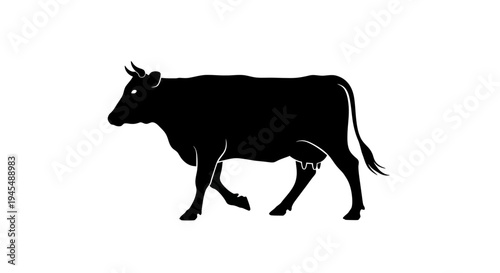 Silhouette of a Black Cow Walking in Silence. Vector Illustrations. EPS Editable