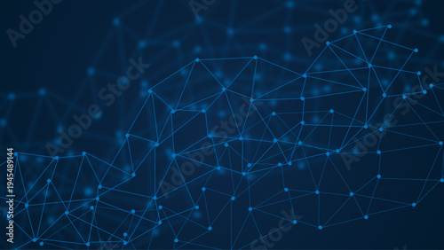 Blue Futuristic Polygon Network Background with Glowing Nodes and Lines Digital Technology Data Connection Mesh Artificial Intelligence Big Data Cyber Communication