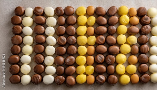 Wallpaper Mural top view of chocolate bon bons in yellow white and brown arranged in a grid Torontodigital.ca